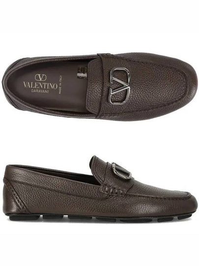 V Logo Leather Loafers Brown - VALENTINO - BALAAN 2