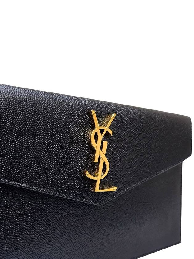 Women s 565739 Gold Logo Monogram Black Leather Uptown Clutch Bag - SAINT LAURENT - BALAAN 4