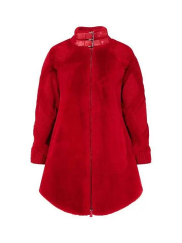 Women's Knit Sleeve High Neck Shearling Coat Red 271017 - EMPORIO ARMANI - BALAAN 1