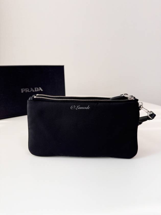 Triangle Logo Double Clutch Black - PRADA - BALAAN 9