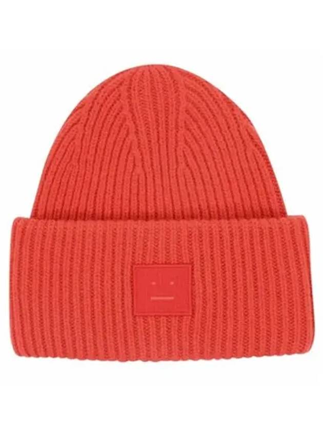 Face Patch Ribbed Wool Beanie Red - ACNE STUDIOS - BALAAN 2