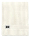 Intarsia Logo Wool Cashmere Muffler White - MIU MIU - BALAAN 7