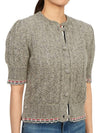 Cable Pointelle Striped Donegal Wool Short Sleeve Cardigan Light Grey - THOM BROWNE - BALAAN 5