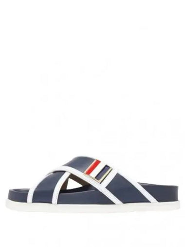 RWB Enamel Buckle Calf Leather Cross Sandal Slippers - THOM BROWNE - BALAAN 1