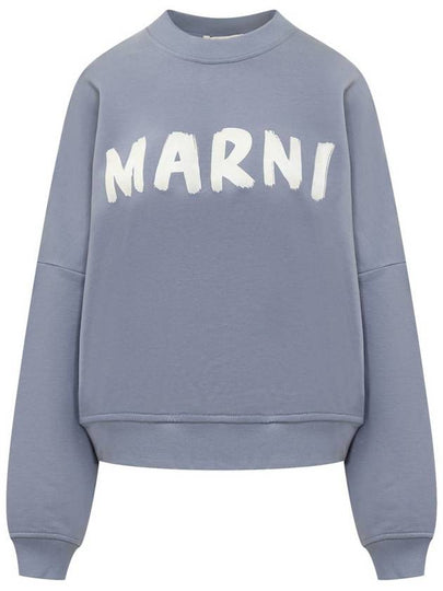 Logo Print Cotton Sweatshirt Light Blue - MARNI - BALAAN 2