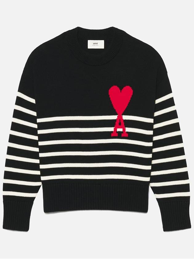 Big Heart Logo Striped Knit Top Black - AMI - BALAAN 2