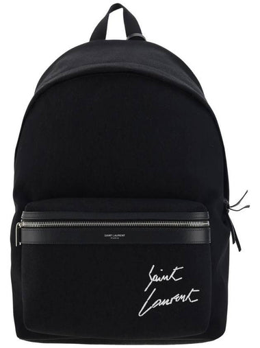 Embroidered City Canvas Backpack Black - SAINT LAURENT - BALAAN 1