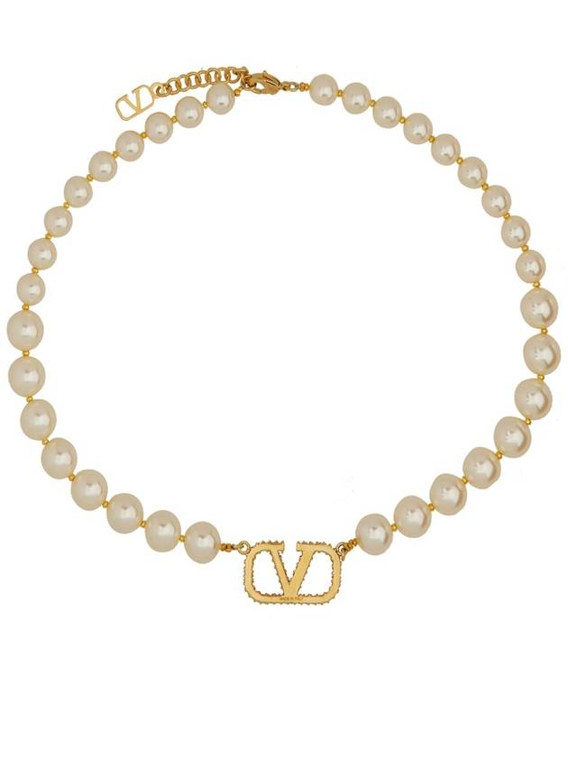 5W0J0P13 QVS Y49 5W2J0P13 Metal Swarovski Pearl V Logo Signature Necklace - VALENTINO - BALAAN 2