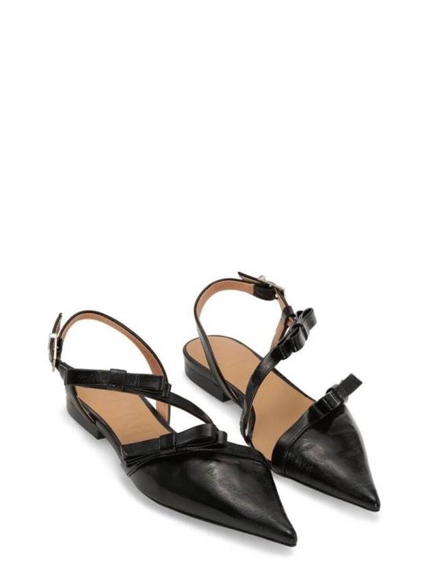 Leather Multi Bow Pointy Cut Out Ballerina Black - GANNI - BALAAN 3