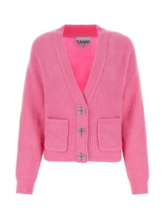 V-Neck Button Alpaca Wool Cardigan Pink - GANNI - BALAAN 1