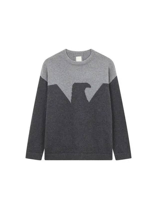 Men s Wool Blend Eagle Block Knit Gray - EMPORIO ARMANI - BALAAN 1