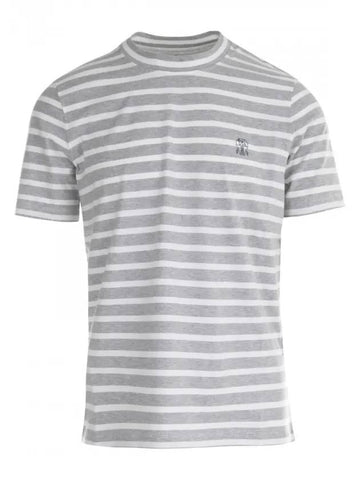 Striped Logo Short Sleeve T-Shirt Grey - BRUNELLO CUCINELLI - BALAAN 1