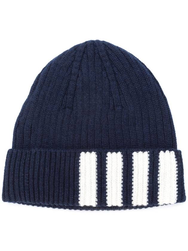 RIB HAT W/ 4 BAR STRIPE IN CASHMERE - THOM BROWNE - BALAAN 1