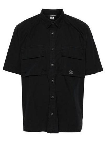 Cotton Rip-Stop Short Sleeve Shirt Black - CP COMPANY - BALAAN 2