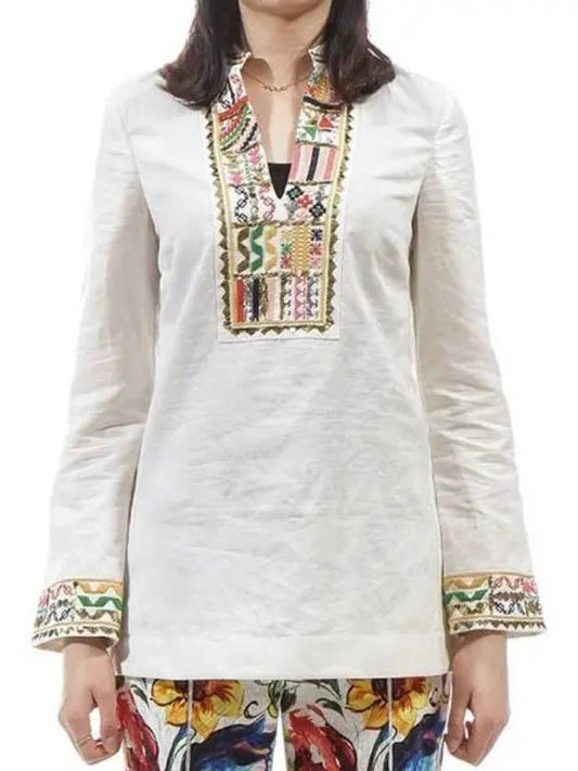 Women's Linen Long Sleeve Blouse Ivory - TORY BURCH - BALAAN 2