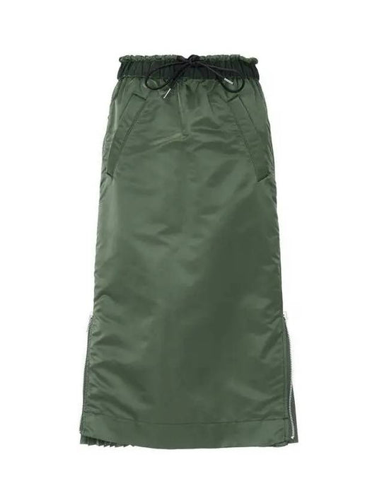 Women s Side Pleated Nylon Skirt Green - SACAI - BALAAN 1