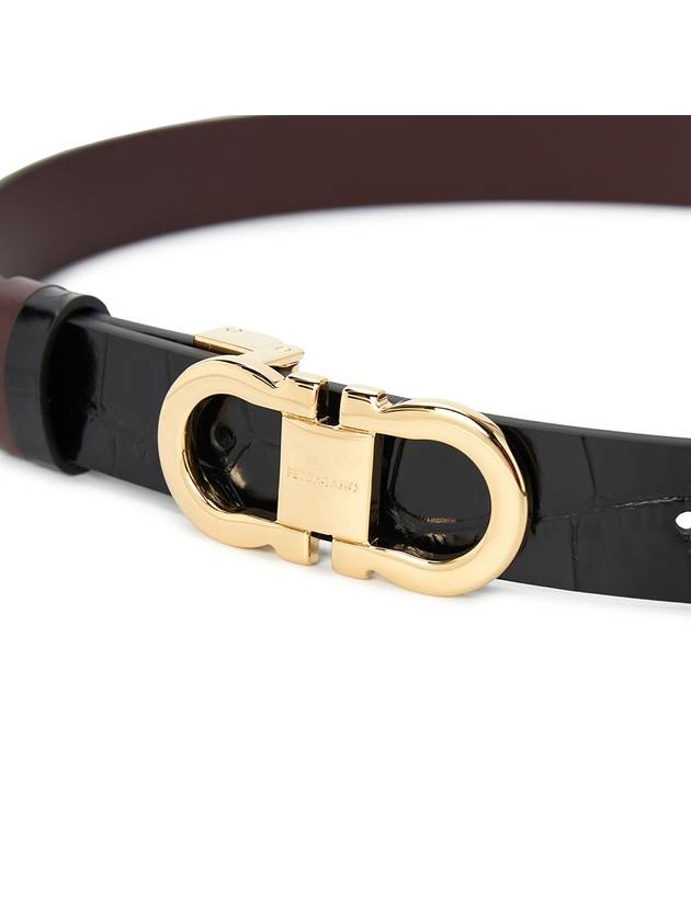 Reversible Gancini Leather Belt Black Dark Barolo - SALVATORE FERRAGAMO - BALAAN 7