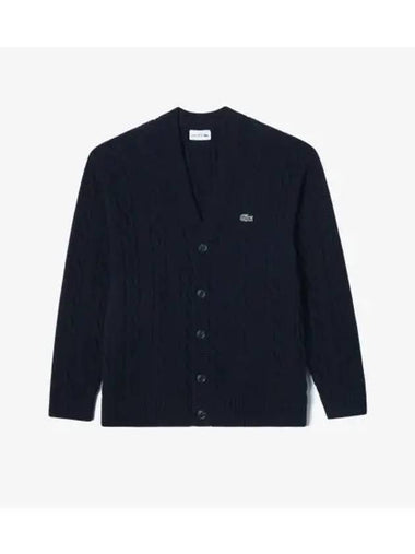 Men s cable V neck cardigan dark navy - LACOSTE - BALAAN 1