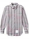 Men's Hidden Three Stripes Oxford Check Long Sleeve Shirt Navy - THOM BROWNE - BALAAN.