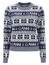 Logo Wool Mix O Neck Knit Top Sky Captain - GANNI - BALAAN 2