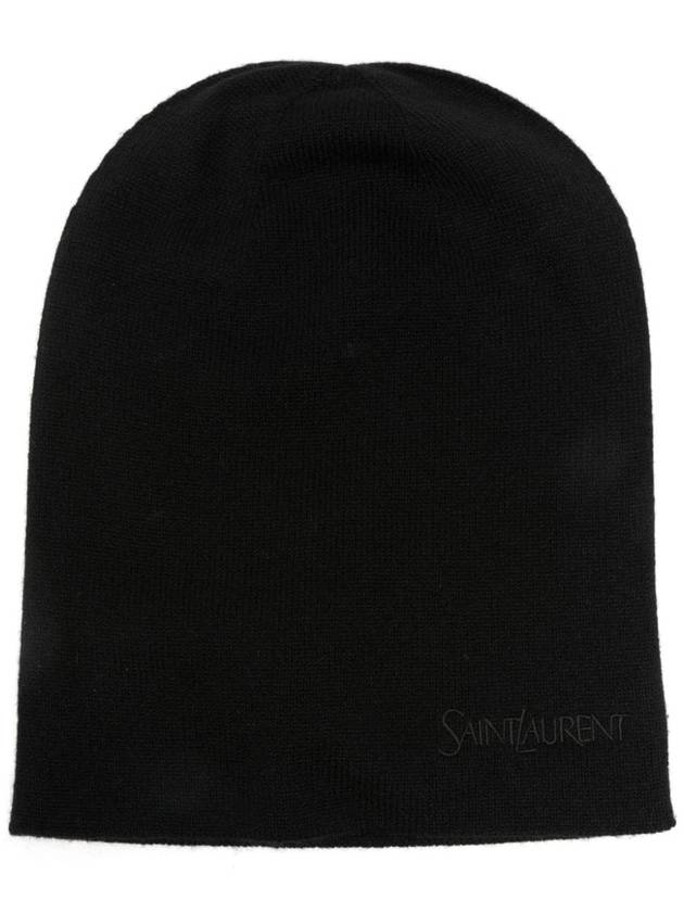 Logo Embroidered Cashmere Beanie Black - SAINT LAURENT - BALAAN 2