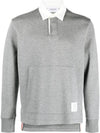 Men's Double Face Rugby Long Sleeve Polo Shirt Med Grey - THOM BROWNE - BALAAN 1