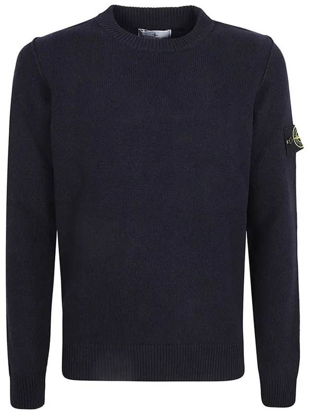 Logo Patch Crew Neck Wool Knit Top Navy - STONE ISLAND - BALAAN 2