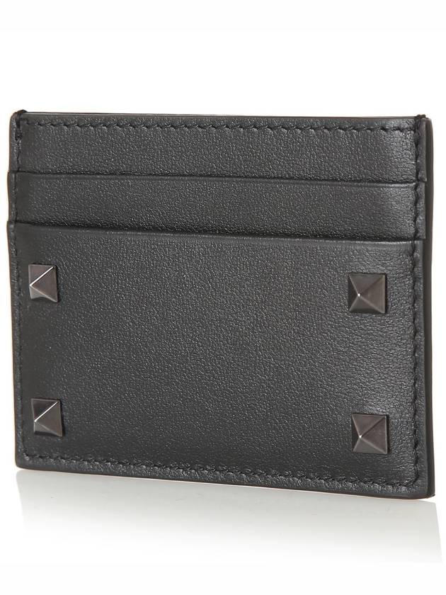 Rockstud Leather Card Wallet Black - VALENTINO - BALAAN.