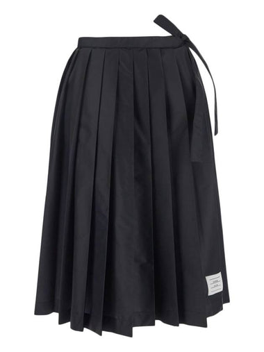 Nylon Ripstop Below Wrap Pleated Skirt Navy - THOM BROWNE - BALAAN 1