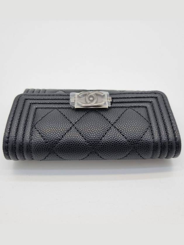 Boy Flap Card Holder Grained Calfskin Ruthenium Black - CHANEL - BALAAN 4