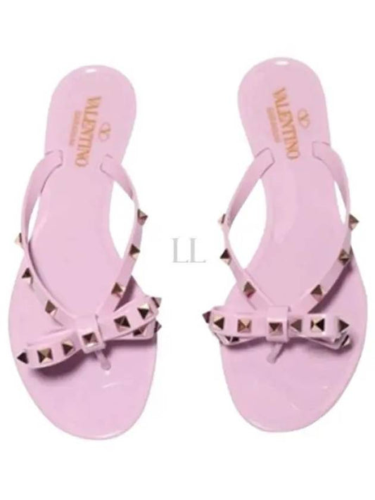 Ribbon Rockstud Flip Flops Water Rose - VALENTINO - BALAAN 2