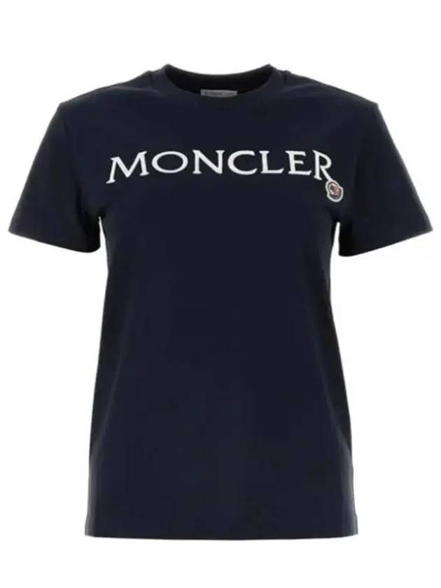 Embroidered Logo Cotton Short Sleeve T-Shirt Navy - MONCLER - BALAAN 2