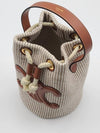 Teen Drawstring Striped Canvas Calfskin Bucket Bag Beige - CELINE - BALAAN 8