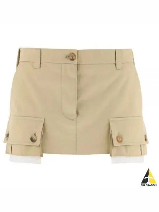 Women's Cargo Pocket Chino Mini A-Line Skirt Beige - MIU MIU - BALAAN 2