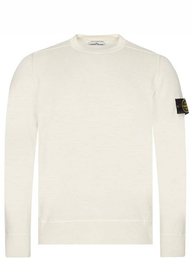 Light Wool Crewneck Knit Top Off White - STONE ISLAND - BALAAN 2