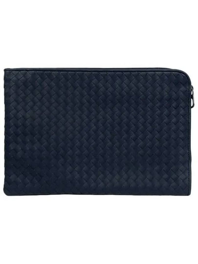 Intrecciato Weaving Zipper Medium Clutch Bag  Navy - BOTTEGA VENETA - BALAAN 2