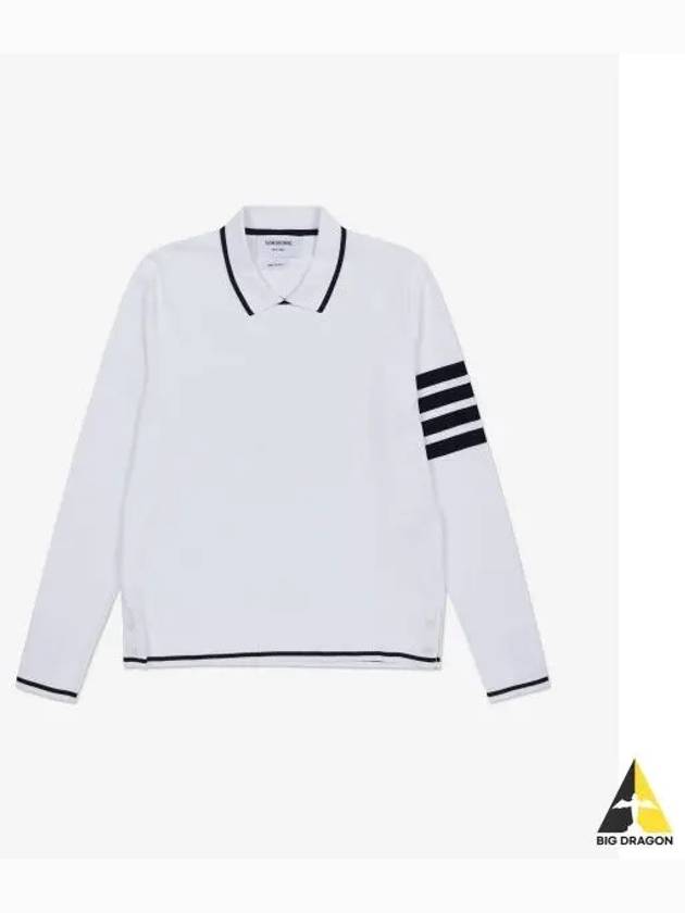 Women's Tipping Jersey Viscose Polo Shirt White - THOM BROWNE - BALAAN 2