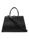 Medium Leather Trapeze Tote Bag Black - THOM BROWNE - BALAAN 1