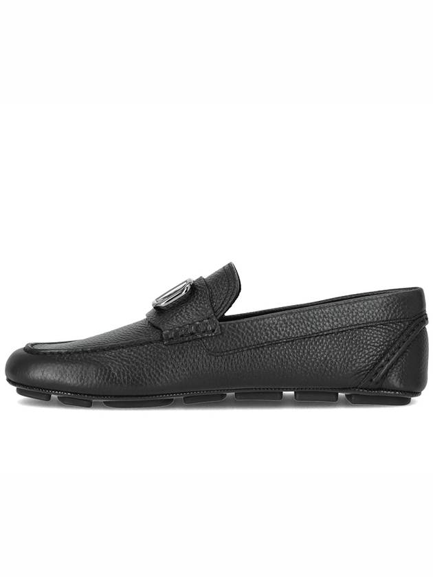 V Logo Signature Calfskin Driving Shoes Black - VALENTINO - BALAAN.