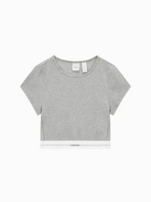 Stretch Ribbed Knit Crop Short Sleeve T-Shirt Grey Heather - CALVIN KLEIN - BALAAN 2