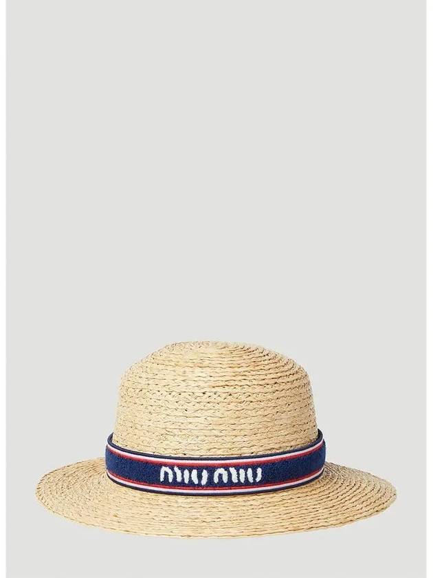 Embossed Logo Band Raffia Bucket Hat Beige - MIU MIU - BALAAN 3