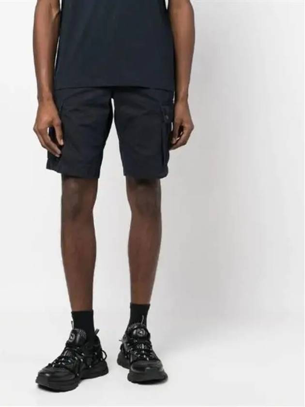 Men's Logo Patch Cargo Bermuda Shorts Blue - STONE ISLAND - BALAAN 3