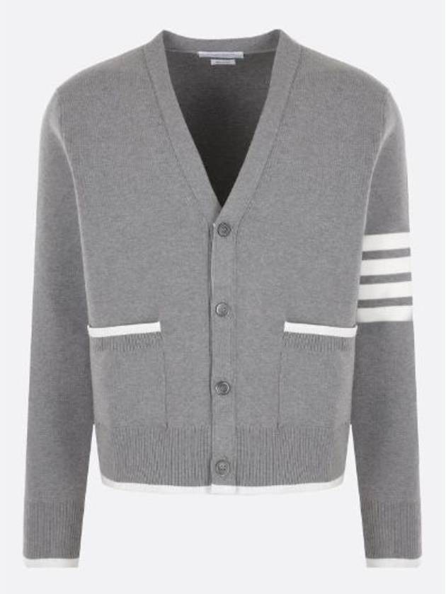 V-Neck Diagonal Armband Cardigan Grey - THOM BROWNE - BALAAN 2