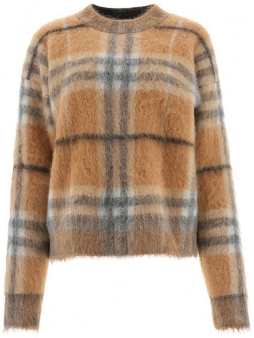 Vintage Check Mohair Knit Top Camel - BURBERRY - BALAAN.