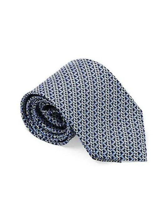 Men's Gancini Logo Silk Tie Navy - SALVATORE FERRAGAMO - BALAAN 2