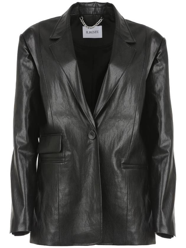 Classic One Button Oversized Faux Leather Jacket BLACK - ILROZE - BALAAN 1