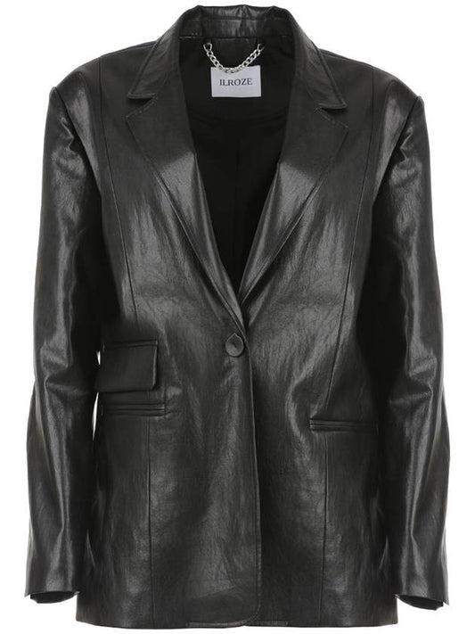 Classic One Button Oversized Faux Leather Jacket BLACK - ILROZE - BALAAN 1