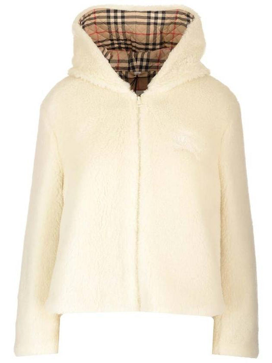 Chest Logo Teddy Hooded Jacket Vanilla - BURBERRY - BALAAN 1