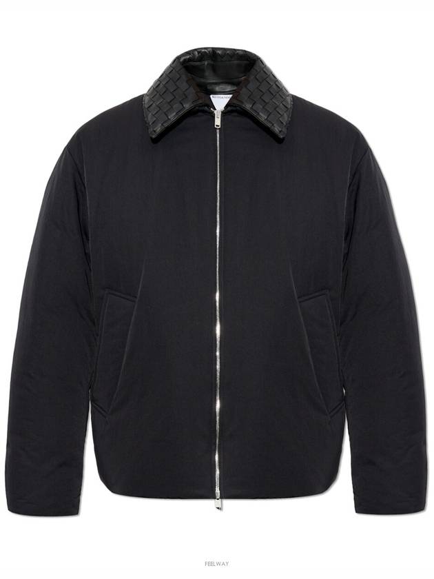 Intrecciato Leather Collar Tech Nylon Puffer Jacket Black - BOTTEGA VENETA - BALAAN 6