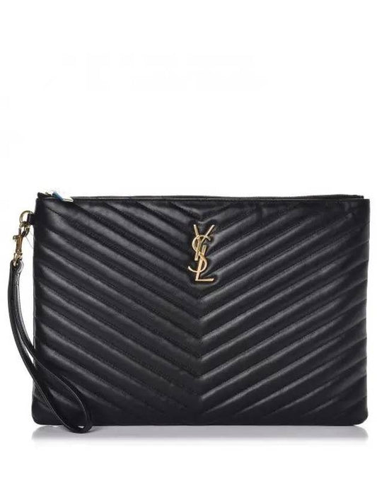 Gold Monogram Matelasse Clutch Bag Black - SAINT LAURENT - BALAAN 2